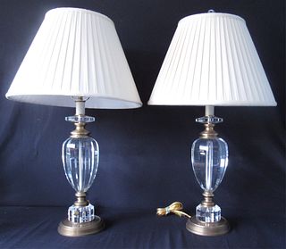 Fine Quality Pair Of Cut Glass Urn Form Lamps.