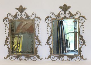 Pair Of Rococo Style Patinated Metal Mirrors.