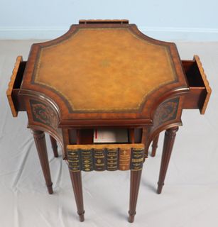 Vintage Leathertop Mahogany Center Table With Book