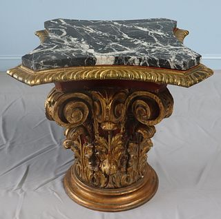 Vintage Carved Gilt And Paint Decorated Corinthian