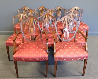 12 Antique Inlaid Shield Back Chairs.