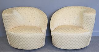 Vintage Pair Of Upholstered. Swivel Chairs