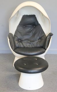 Seventies White Fiberglass Egg Chair And