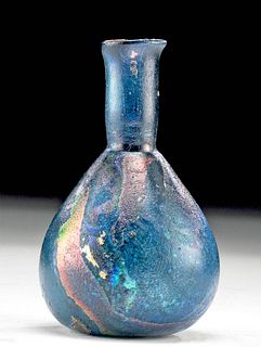 Roman Glass Flask - Cobalt Blue w/ Iridescence