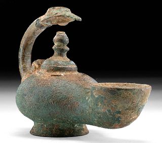 Late Roman Brass Leaded Bronze Oil Lamp, Youthful Male