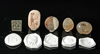 Bactrian / Sassanian Stone Stamp Seal Beads (5)