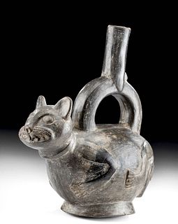 Chimu Pottery Stirrup Jar with Feline