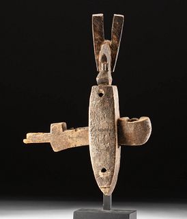 Early 20th C. African Bamana Wood Figural Door Lock