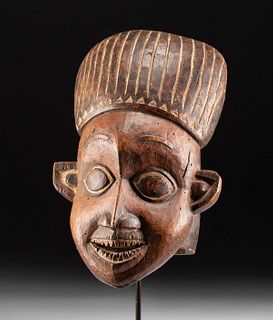 Early 20th C. Cameroonian Bamileke Wood Helmet Mask