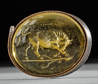 18th C. Neoclassical Glass Intaglio - Fierce Bull