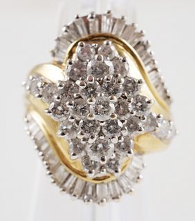 14K Gold & Diamond Baguette Cluster Ring