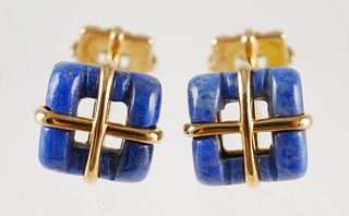 Pair TIFFANY & CO 18K Gold Lapis Lazuli Cufflinks