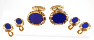 Pair 18K Gold & Lapis Lazuli Cufflinks (4) Buttons