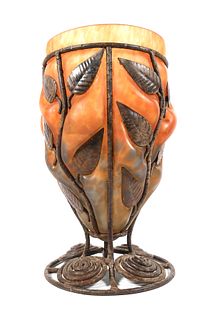 LOUIS MAJORELLE Metal & Art Glass Vase