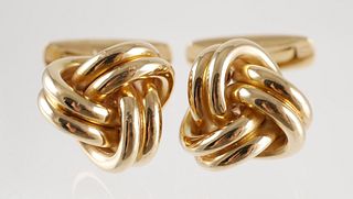 Pair 19K Yellow Gold Knot Cufflinks