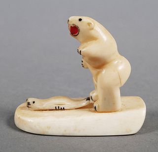 Eskimo Inuit Carved Ivory Polar Bear & Seal