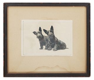 MORGAN DENNIS, Etching of Dogs, Signed