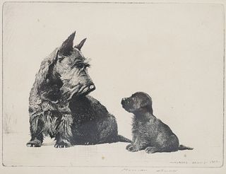 MORGAN DENNIS, Etching of Dogs, Signed