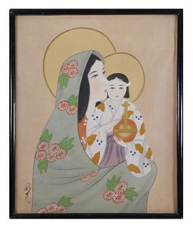 Japanese Painting on Silk, Madonna & Child
