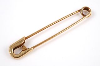 14K Yellow Gold SAFETY PIN Brooch 2"
