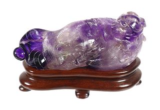 Vintage Chinese Carved Amethyst Dragon Fish
