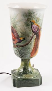 Vintage Signed Handpainted Birds Porcelain Lamp