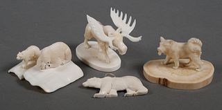 (4) Vintage Eskimo Inuit Carved Ivory Figurines
