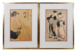 Pair Japanese Woodblock Prints, Beauties