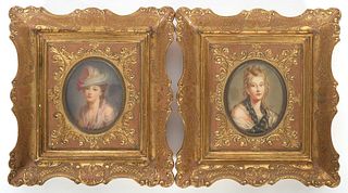 Pair Victorian Miniature Portraits, Signed Vasco