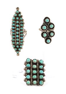 (3) ZUNI Sterling Turquoise Rings