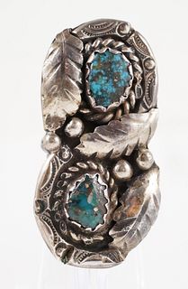 NAVAJO Sterling Turquoise Double Feather Ring