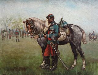 Illegibly signed Oil On Canvas Soldier With Horse