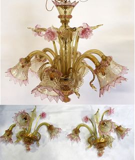 Fine Quality Murano Glass Chandelier And Sconces.