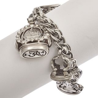 Sterling Silver Multi- Fob Charm Bracelet