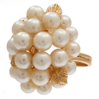 Pearl, 14k Yellow Gold Cluster Ring