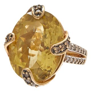 Diamond, Green Quartz, 10k Yellow Gold Ring