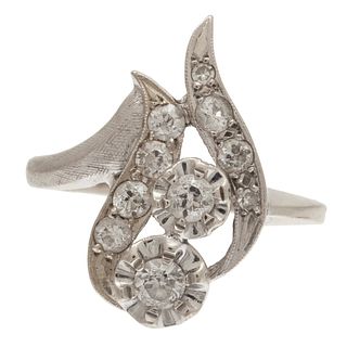 Diamond, 14k White Gold Flower Ring