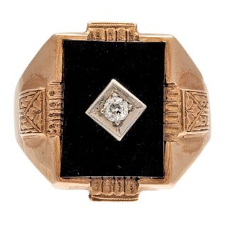 Gent's Art Deco Diamond, Onyx, 10k Rose Gold Ring