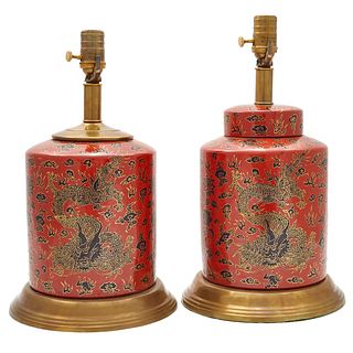 Pair Cloisonne Enamel Table Lamps