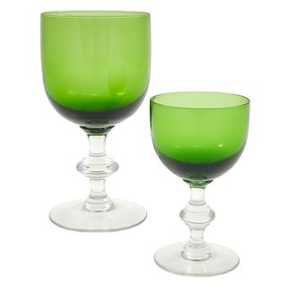 A Set of Green and Clear Glass Stemware