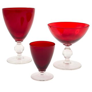 Set of  Ruby and Clear Glass Stemware