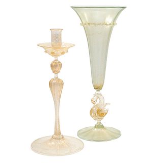 Murano Art Glass Vase and Candlestick