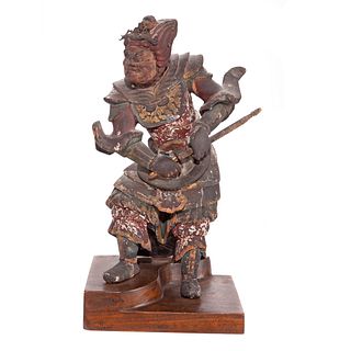 Japanese Polychromed Wood Guardian Figure, Edo Period 