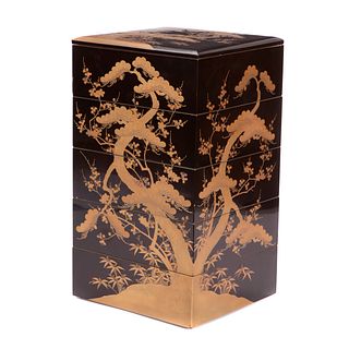 Japanese Five-Tier Lacquer Jubako Box, Meiji Period 