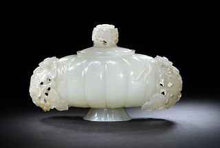 Chinese White Jade Lidded Vase, 17th-18th Century