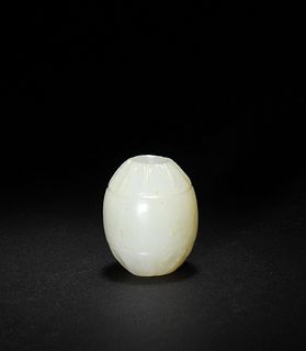 Chinese White Jade Carved Bead, Ming