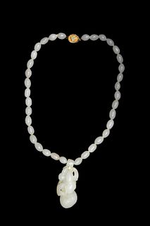 Chinese White Jade Necklace, 19th Century