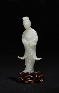 Chinese White Jade Carving of Guanyin,19th Century