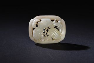 Chinese White Jade Carved Plaque, Yuan/Ming