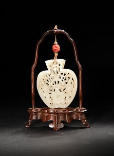 Chinese Jade Carved Sachet with Stand, 18-19th Century